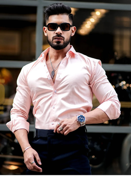 DUST PINK  Mens Full Sleeves Formal Cotton Shirt