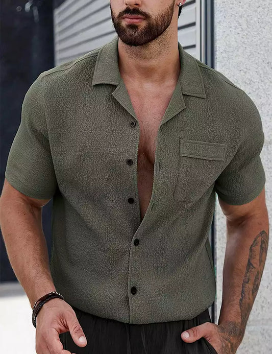 Olive Green Plain Shirt Cotton Material for Mens Available