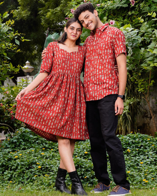 Fish Pattern Couple Matching Shirt and Dress