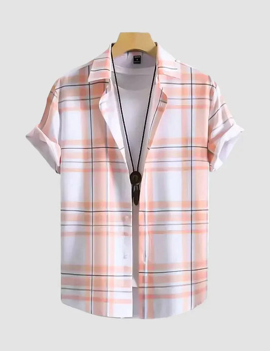 Orange and White Design Beach and casual Multicolor Printed Shirt Cotton Material Half Sleeves Mens BlueThread