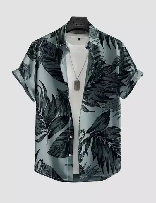 Big Leaves Design Printed Mens Cotton Half Sleeves Shirts