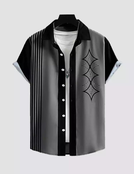 Black Diamond Design Printed Mens Cotton Half Sleeves Shirts