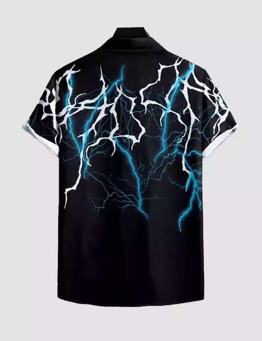 Black Thunder Design Printed Mens Cotton Half Sleeves Shirts