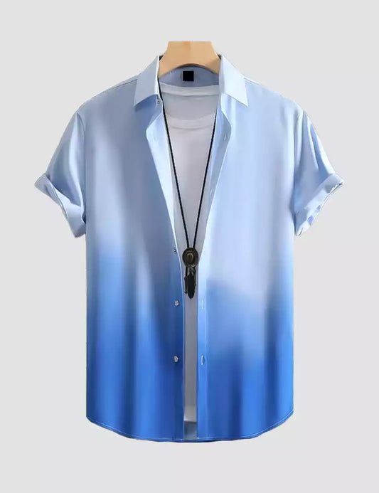 Blue Shade Design Printed Mens Cotton Half Sleeves Shirts