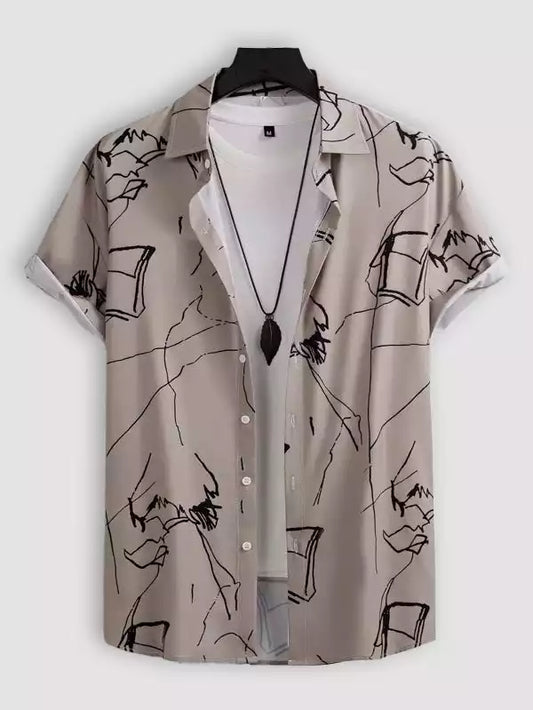 Blue and Gray Cheese Design Beach and casual Multicolor Printed Shirt Cotton Material Half Sleeves Mens BlueThread