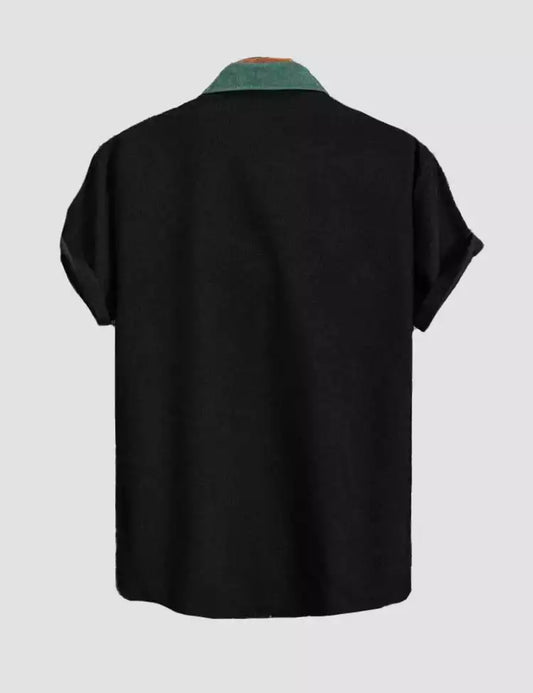 Half Green Black Design Printed Mens Cotton Half Sleeves Shirts