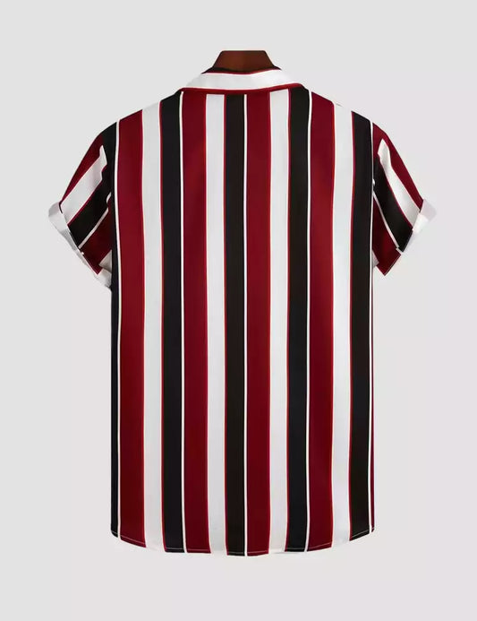 Maroon Vertical Design Printed Mens Cotton Half Sleeves Shirts