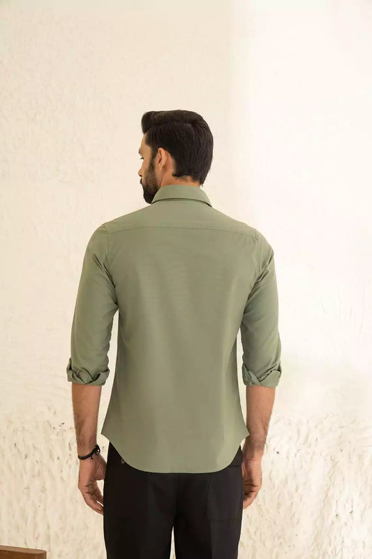 Sage Green Premium Men's Full Sleeves Plain Shirt Collection Cotton Fabric