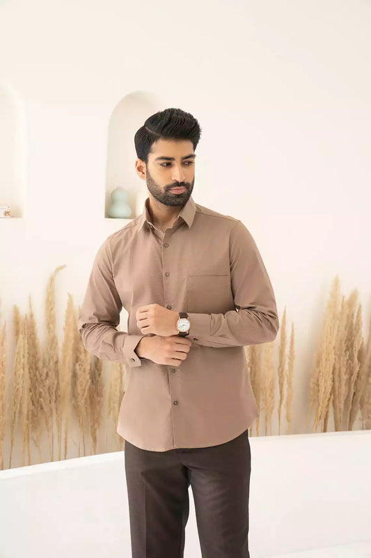 Brown Premium Men's Full Sleeves Plain Shirt Collection Cotton Fabric
