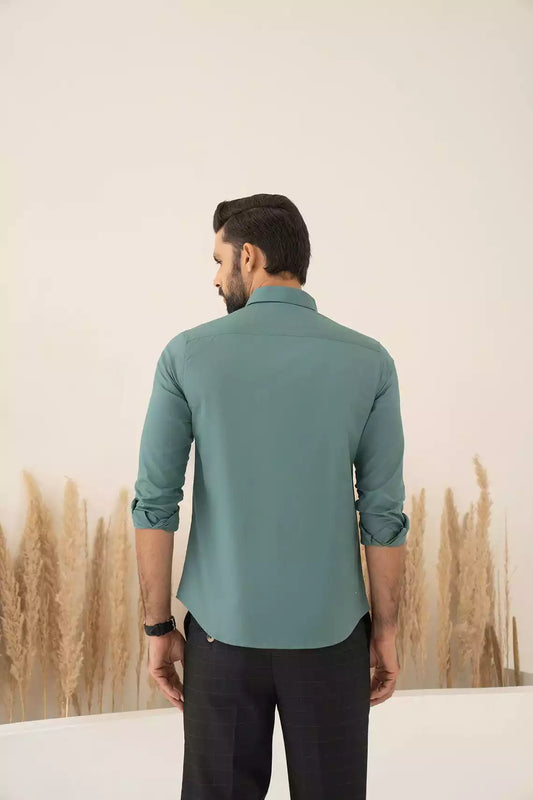 Green Premium Men's Full Sleeves Plain Shirt Collection Cotton Fabric