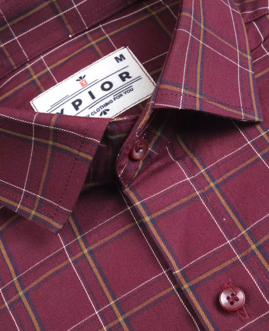 Impressive Men's Full Sleeves Checks Formal Shirt Premium Collection Cotton Fabric Dark Pink