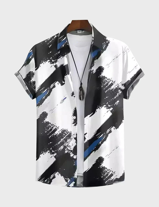 Black and White Cross Paint Design Beach and casual Multicolor Printed Shirt Cotton Material Half Sleeves Mens BlueThread