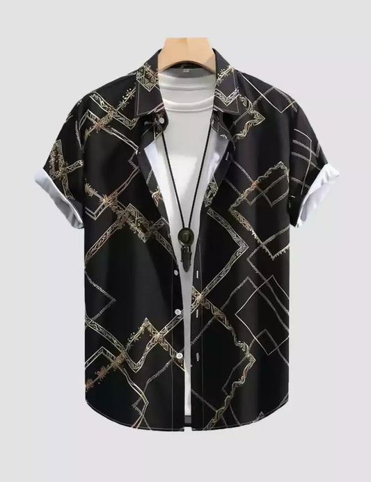 Black Marbel Design Printed Mens Cotton Half Sleeves Shirts