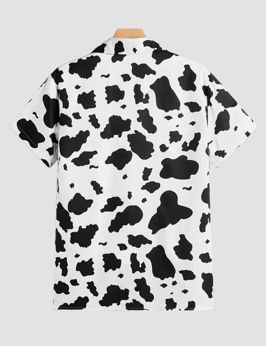 Black White Spots Design Printed Mens Cotton Half Sleeves Shirts