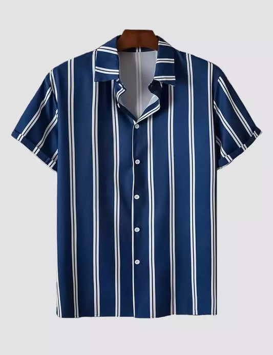 Blue Vertical Design Printed Mens Cotton Half Sleeves Shirts