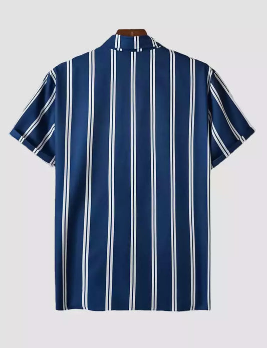 Blue Vertical Design Printed Mens Cotton Half Sleeves Shirts