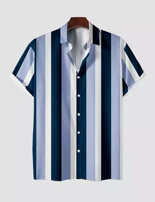 Broad Blue Lines Design Printed Mens Cotton Half Sleeves Shirts