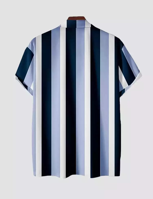 Broad Blue Lines Design Printed Mens Cotton Half Sleeves Shirts