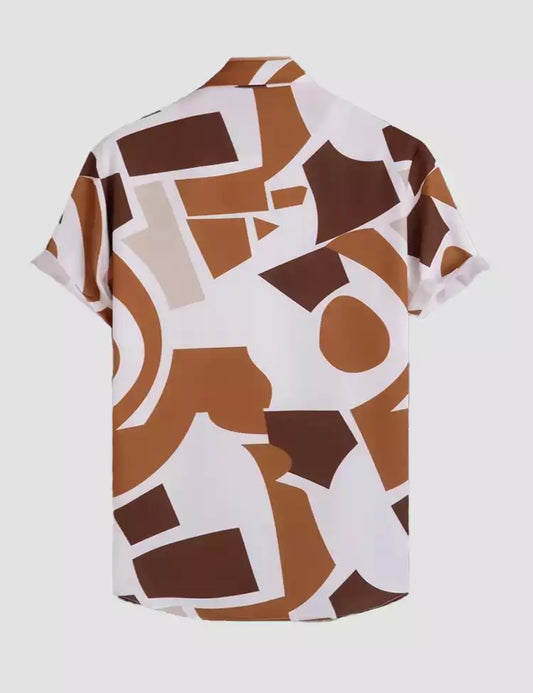 Brown Maroon Patch Design Printed Mens Cotton Half Sleeves Shirts