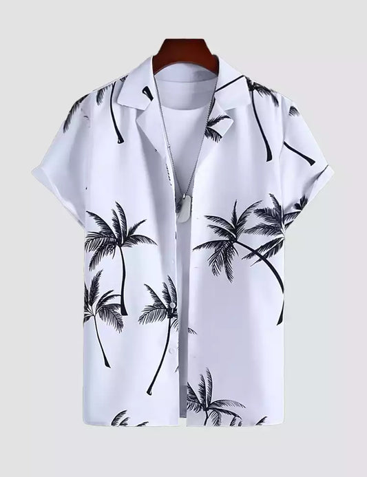 Coconut White Design Printed Mens Cotton Half Sleeves Shirts