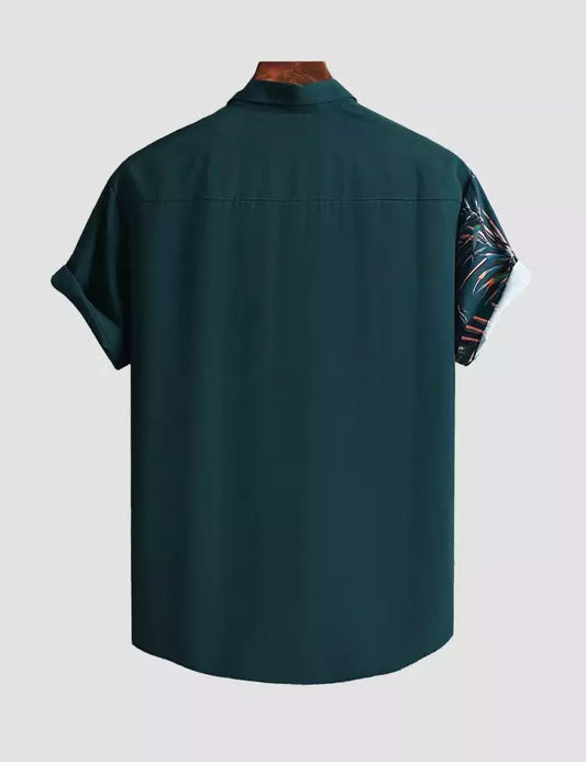 Half Leaves Green Design Printed Mens Cotton Half Sleeves Shirts