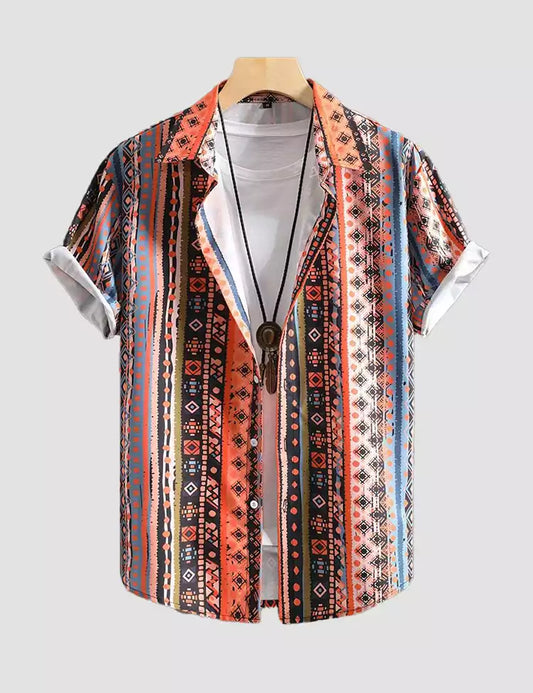 Orange Mandala Design Printed Mens Cotton Half Sleeves Shirts