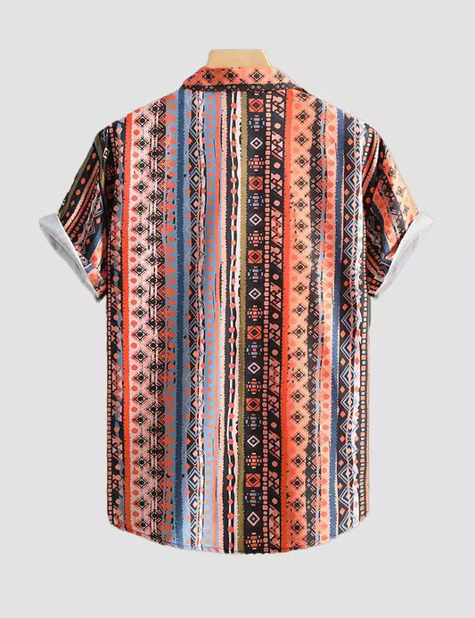 Orange Mandala Design Printed Mens Cotton Half Sleeves Shirts