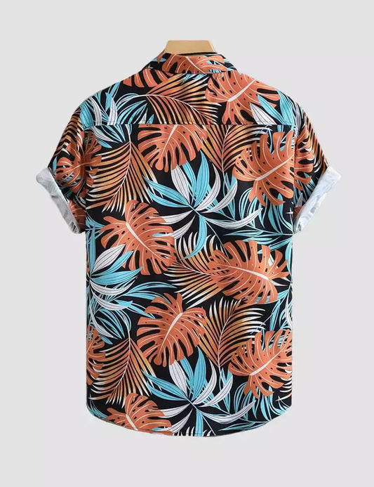 Orange Tender Design Printed Mens Cotton Half Sleeves Shirts