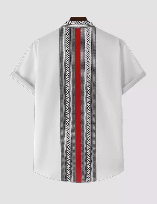 Red Vrtcl Patch Design Printed Mens Cotton Half Sleeves Shirts