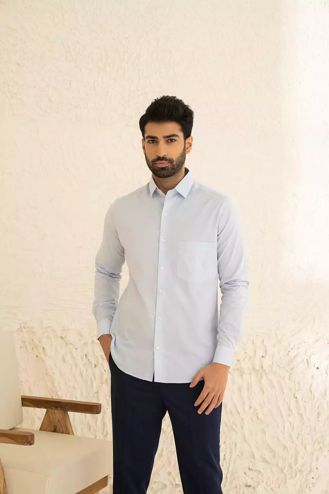 Aqua Blue Premium Men's Full Sleeves Plain Shirt Collection Cotton Fabric
