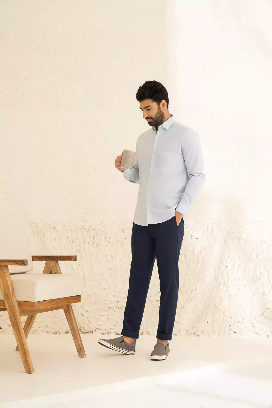 Aqua Blue Premium Men's Full Sleeves Plain Shirt Collection Cotton Fabric