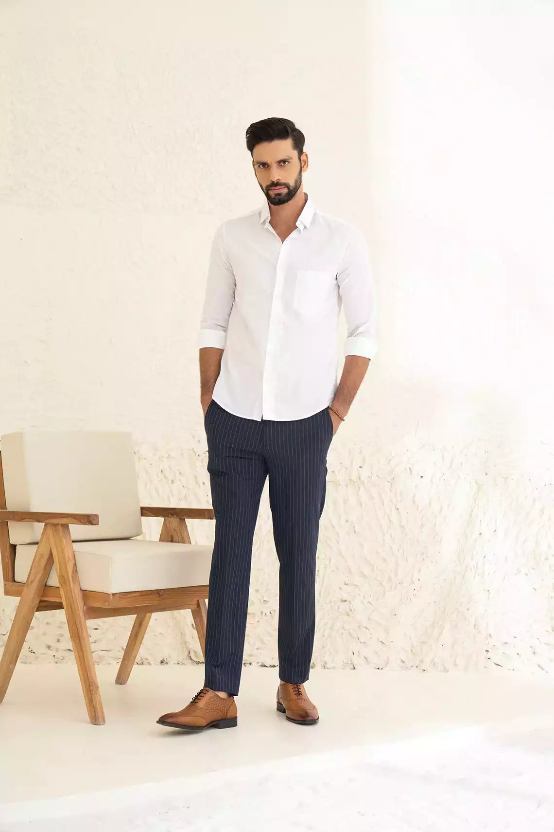 White Premium Men's Full Sleeves Plain Shirt Collection Cotton Fabric