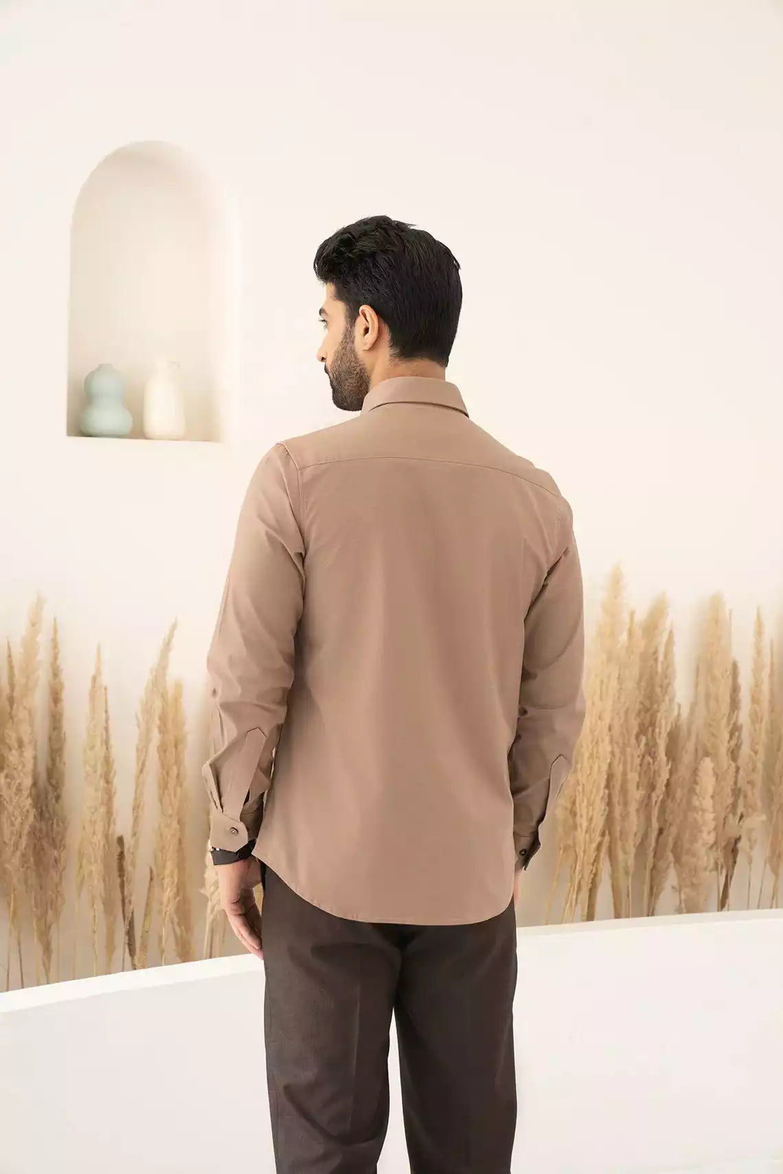 Brown Premium Men's Full Sleeves Plain Shirt Collection Cotton Fabric