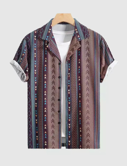Vertical Pixel Design Printed Mens Cotton Half Sleeves Shirts