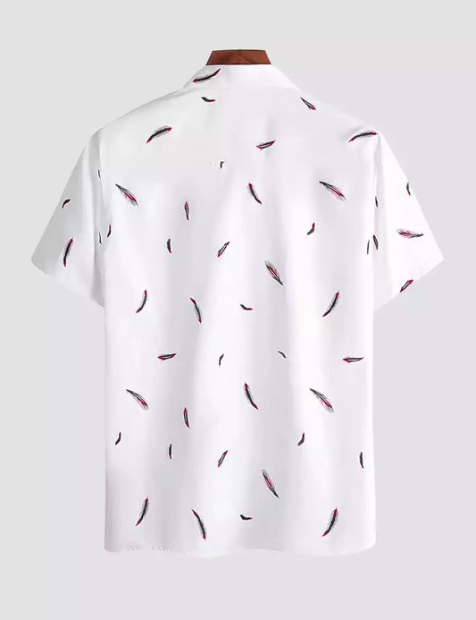 White Feather Design Printed Mens Cotton Half Sleeves Shirts