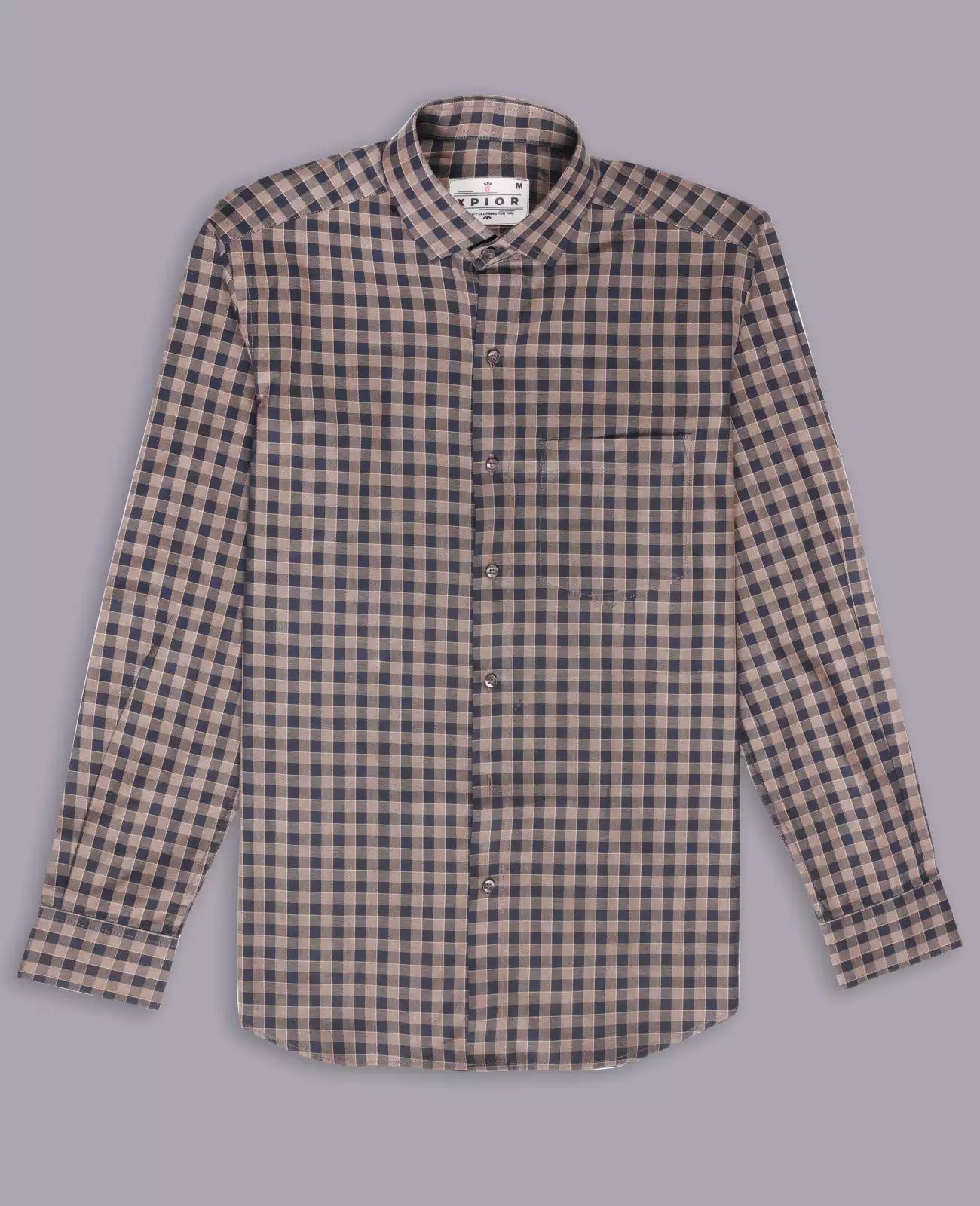 Resounding Men's Full Sleeves Mini Checks Formal Shirt Premium Collection Cotton Fabric Peach